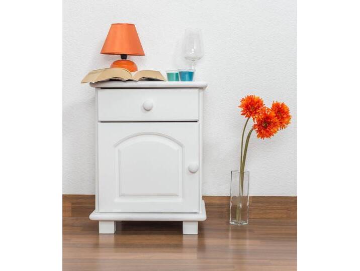 Nachtkommode Kiefer massiv Vollholz weiß lackiert 010 - Abmessung 55 x 42 x 35 cm (H x B x T) von easyMÖBEL