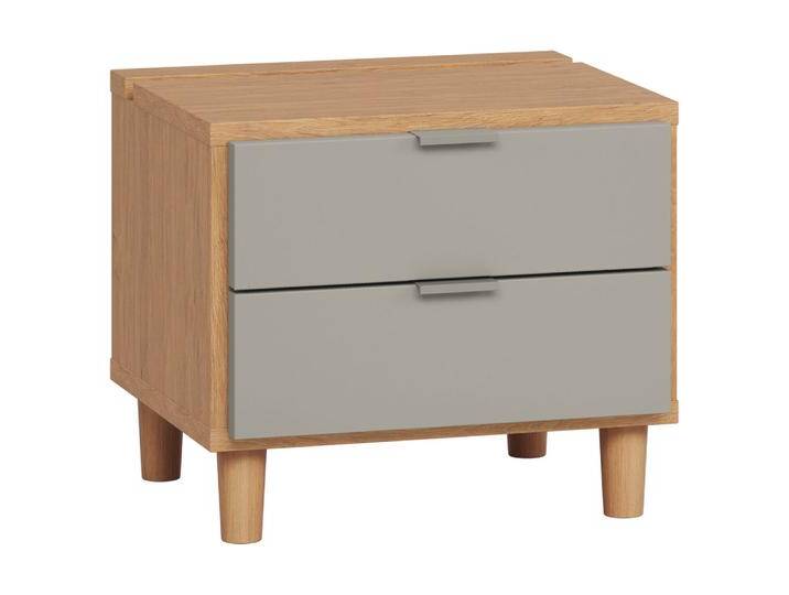 Nachtkommode Nanez 16 Eiche/Grau 2 Schubladen mit LED Touchsensor Soft Close 40 x 45 x 40 cm Skandinavisches Design von easyMÖBEL
