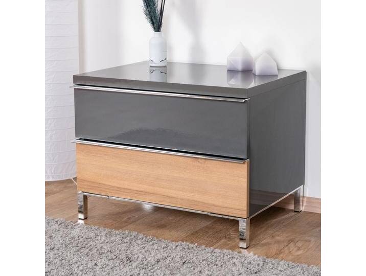 Nachtkommode Vaitele 17 Anthrazit Hochglanz/Walnuss 2 Schubladen Soft Close 43x56x41 cm platzsparend & modern UV-Lackierung von easyMÖBEL