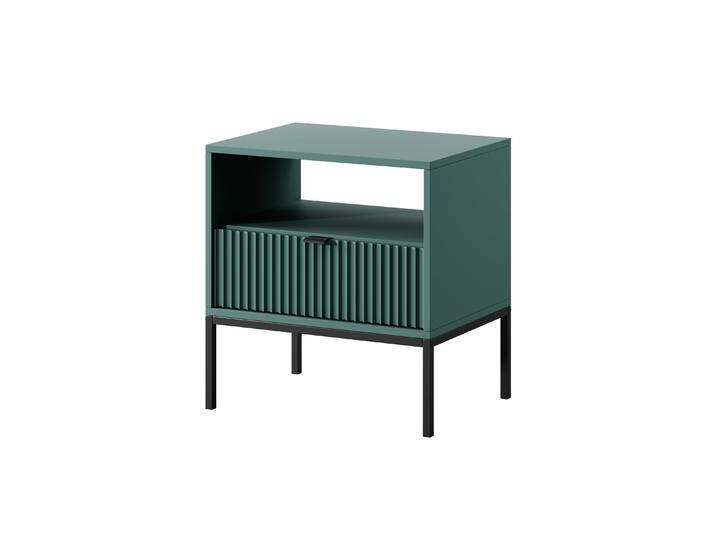 Nachtkommode mit einer Schublade Worthing 13, Farbe: Grün / Schwarz - Abmessungen: 56 x 54 x 39 cm (H x B x T) von easyMÖBEL