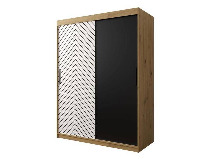 Kleiderschrank Mulhacen 14 Eiche Artisan / Weiß matt / Schwarz matt 200x150x62 cm 5 Fächer 2 Schiebetüren Modernes Design von easyMÖBEL