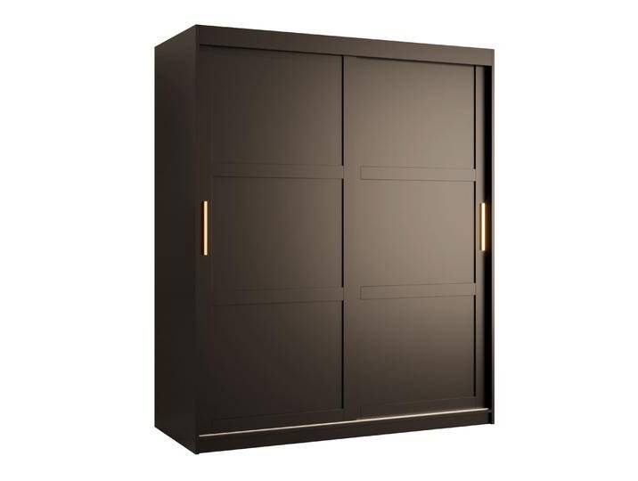 Neutraler Kleiderschrank mit fünf Fächern Liskamm 12 Schwarz matt 200 x 150 x 62 cm Viel Stauraum 2 Schiebetüren Modernes Design von easyMÖBEL