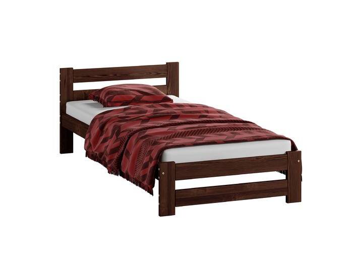 Neutrales Einzelbett Nagol 09, Kiefer Vollholz massiv, Farbe: Walnuss - Liegefläche: 90 x 200 cm (B x L) von easyMÖBEL