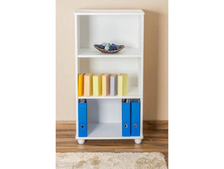 Regal Kiefer massiv Vollholz weiß lackiert Junco 52C 3 Fächer 120 x 60 x 42 cm stabiles Design pflegeleicht von easyMÖBEL