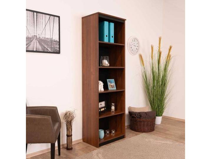 Regal Mojokerto 12, Farbe: Walnuss / Schwarz - Abmessungen: 194 x 55 x 39 cm (H x B x T) von easyMÖBEL