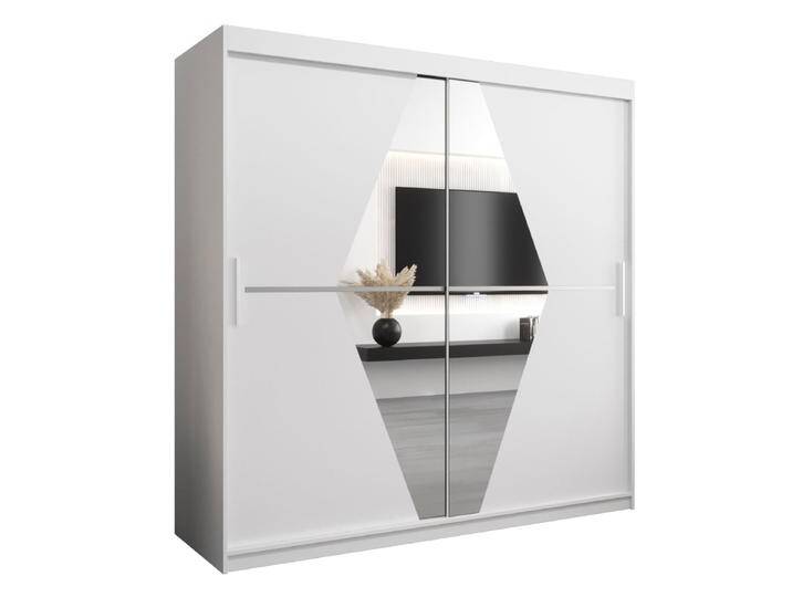 Schiebetürenschrank / Kleiderschrank Alphubel 05 mit Spiegel, Farbe: Weiß Matt - Abmessungen: 200 x 200 x 62 cm ( H x B x T) von easyMÖBEL