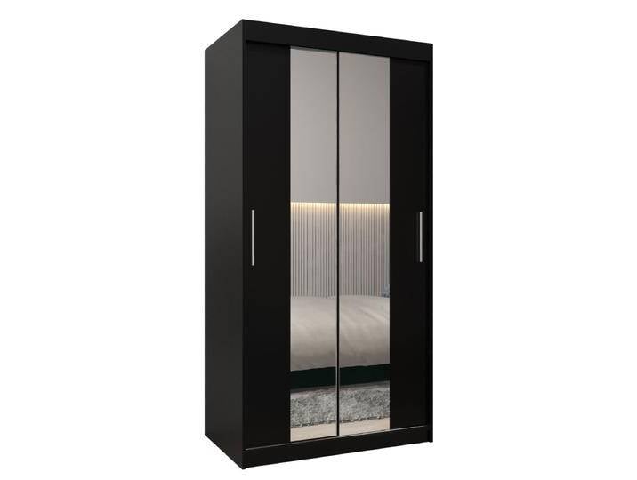 Schiebetürenschrank / Kleiderschrank Bisaurin 2B mit Spiegel, Farbe: Schwarz - Abmessungen: 200 x 120 x 62 cm ( H x B x T) von easyMÖBEL