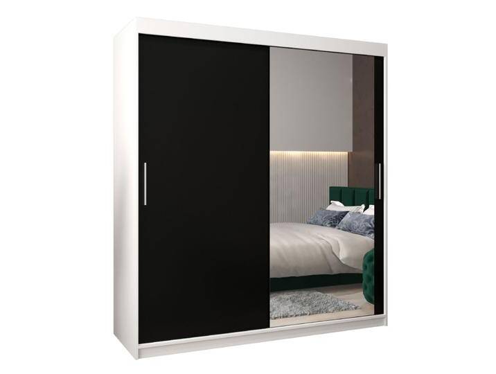 Schiebetürenschrank / Kleiderschrank Bisaurin 4C mit Spiegel, Farbe: Weiß matt / Schwarz - Abmessungen: 200 x 180 x 62 cm ( H x B x T) von easyMÖBEL