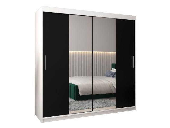 Schiebetürenschrank / Kleiderschrank Bisaurin 5B mit Spiegel, Farbe: Weiß matt / Schwarz - Abmessungen: 200 x 200 x 62 cm ( H x B x T) von easyMÖBEL
