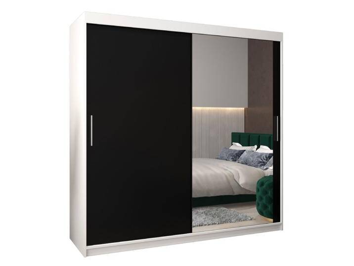 Schiebetürenschrank / Kleiderschrank Bisaurin 5C mit Spiegel, Farbe: Weiß matt / Schwarz - Abmessungen: 200 x 200 x 62 cm ( H x B x T) von easyMÖBEL