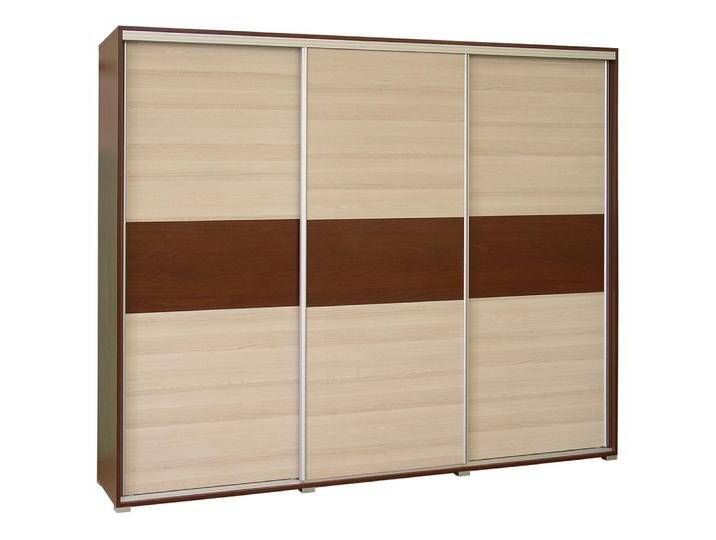 Schiebetürenschrank Cikupa 51 Kleiderschrank mit 3 Schiebetüren Farbe: Nuss/Ulme 210x250x60 cm Laminierte Holzfaserplatte Viel Stauraum von easyMÖBEL