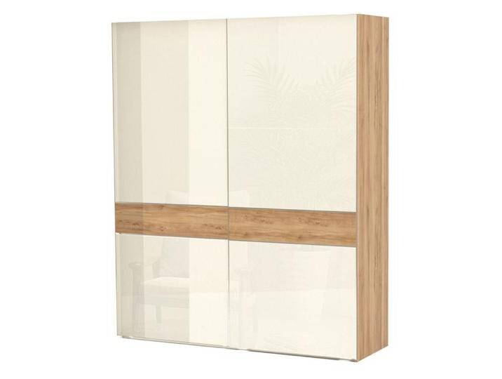 Schiebetürenschrank Gataivai 03 Kleiderschrank Beige Hochglanz/Walnuss 224x182x65 cm Soft Close UV-Lack Viel Stauraum von easyMÖBEL