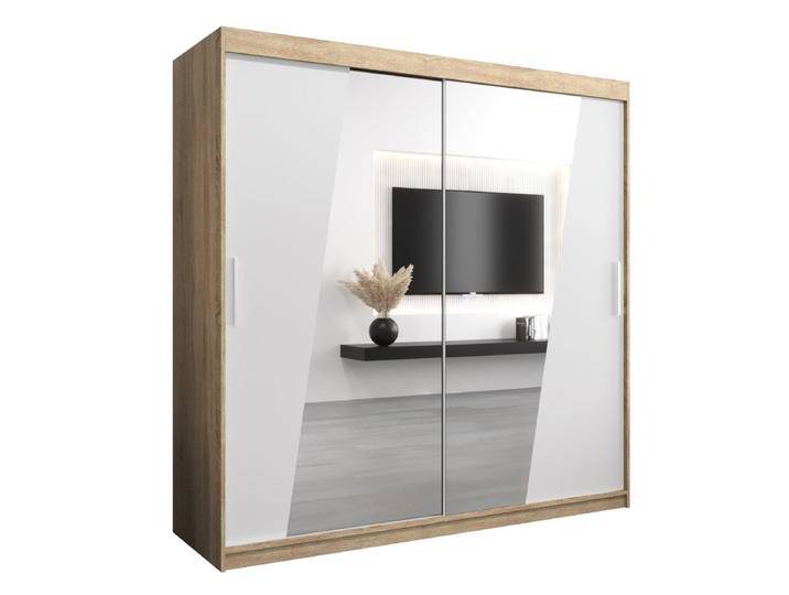 Schiebetürenschrank Guajara 05 mit Spiegel Eiche Sonoma / Weiß matt 200x200x62 cm Viel Stauraum Modernes Design Schiebetüren von easyMÖBEL