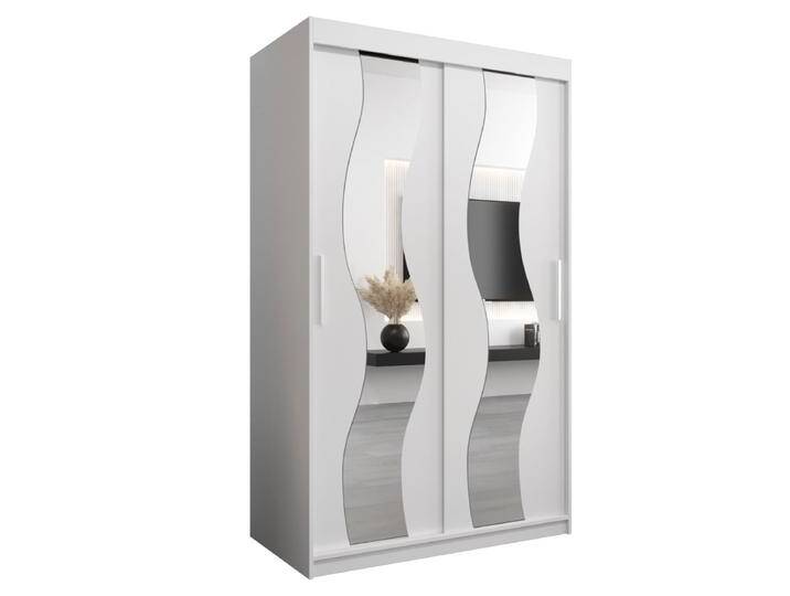 Schiebetürenschrank / Kleiderschrank Hacho 02 mit Spiegel, Farbe: Weiß matt - Abmessungen: 200 x 120 x 62 cm ( H x B x T) von easyMÖBEL