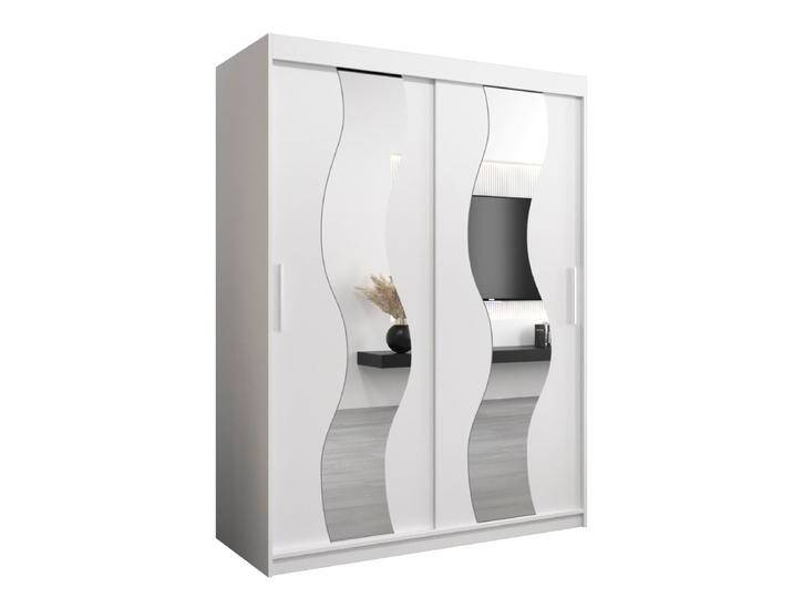 Schiebetürenschrank / Kleiderschrank Hacho 03 mit Spiegel, Farbe: Weiß matt - Abmessungen: 200 x 150 x 62 cm ( H x B x T) von easyMÖBEL