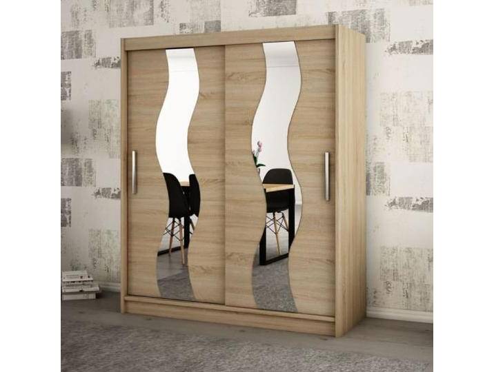 Schiebetürenschrank / Kleiderschrank Hacho 05 mit Spiegel, Farbe: Eiche Sonoma - Abmessungen: 200 x 200 x 62 cm ( H x B x T) von easyMÖBEL