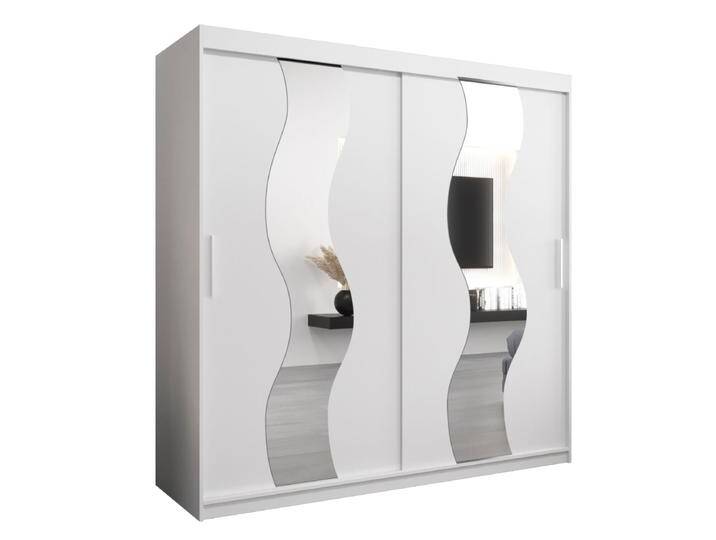 Schiebetürenschrank / Kleiderschrank Hacho 05 mit Spiegel, Farbe: Weiß matt - Abmessungen: 200 x 200 x 62 cm ( H x B x T) von easyMÖBEL