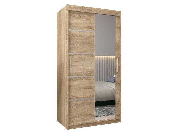 Schiebetürenschrank / Kleiderschrank Jan 01B mit Spiegel, Farbe: Eiche Sonoma - Abmessungen: 200 x 100 x 62 cm ( H x B x T) von easyMÖBEL