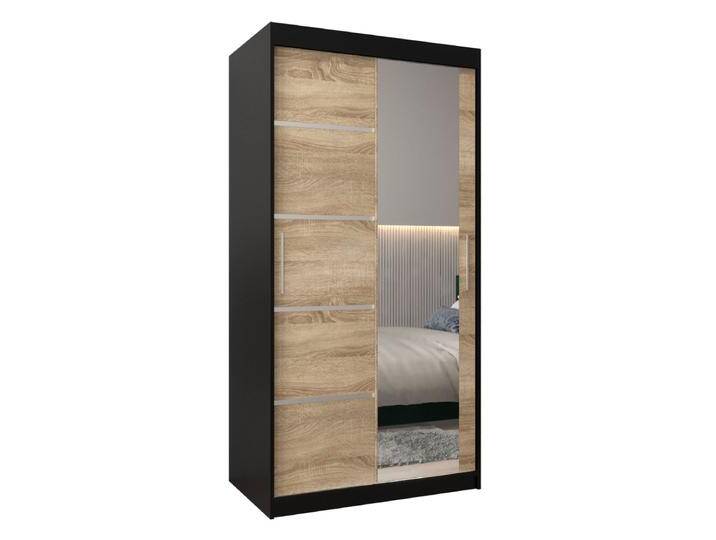 Schiebetürenschrank Jan 01B mit Spiegel Schwarz & Eiche Sonoma 200x100x62 cm Platzsparend & Modern 2 Schiebetüren Viel Stauraum von easyMÖBEL