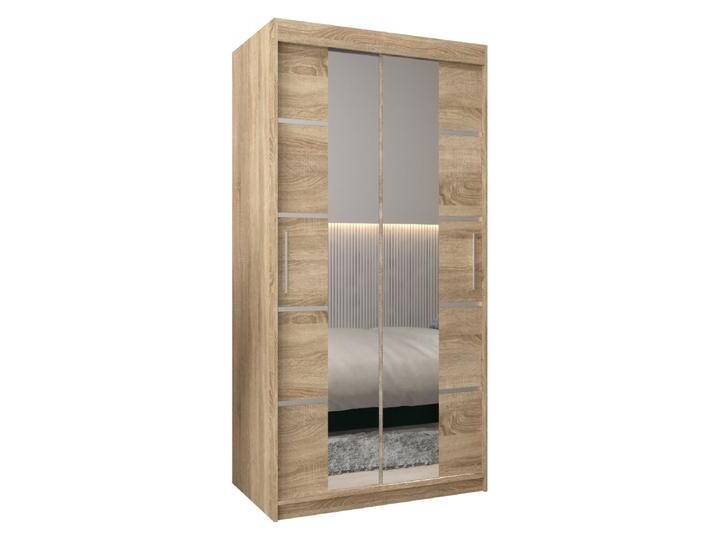 Schiebetürenschrank / Kleiderschrank Jan 01D mit Spiegel, Farbe: Eiche Sonoma - Abmessungen: 200 x 100 x 62 cm ( H x B x T) von easyMÖBEL
