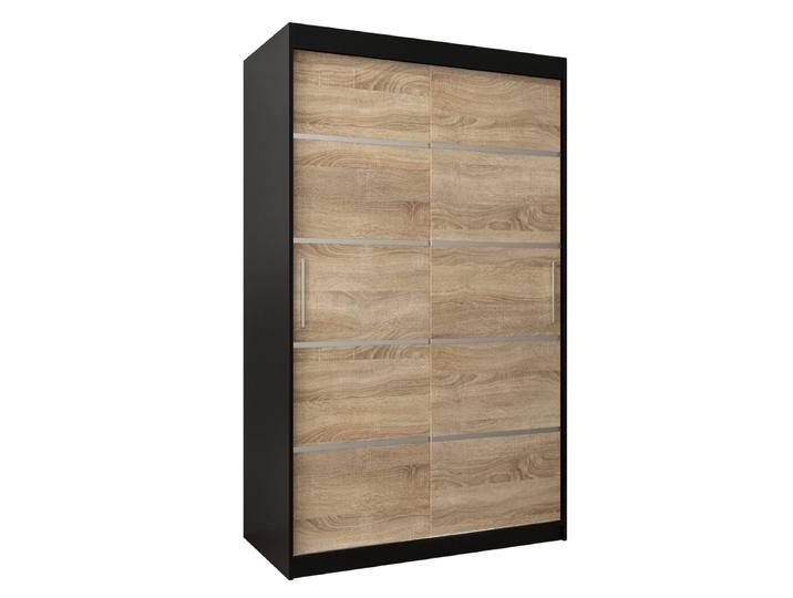 Schiebetürenschrank Jan 02A Kleiderschrank mit Schiebetüren Schwarz/Eiche Sonoma 200x120x62 cm Modernes Design Viel Stauraum von easyMÖBEL