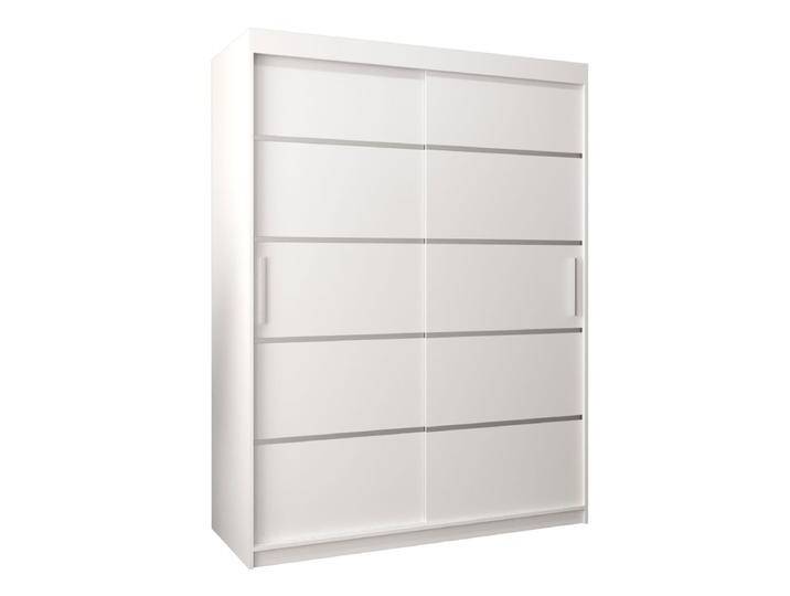 Schiebetürenschrank Jan 03A Kleiderschrank mit 2 Schiebetüren Weiß matt 200 x 150 x 62 cm Modernes Design Viel Stauraum von easyMÖBEL