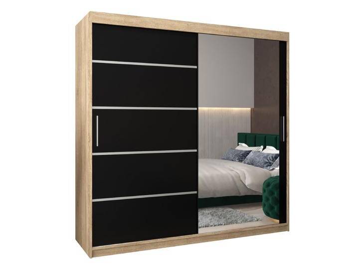 Schiebetürenschrank / Kleiderschrank Jan 05B mit Spiegel, Farbe: Eiche Sonoma / Schwarz - Abmessungen: 200 x 200 x 62 cm ( H x B x T) von easyMÖBEL