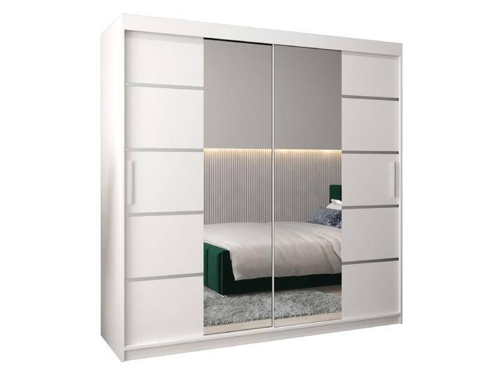 Schiebetürenschrank / Kleiderschrank Jan 05D mit Spiegel, Farbe: Weiß matt - Abmessungen: 200 x 200 x 62 cm (H x B x T) von easyMÖBEL