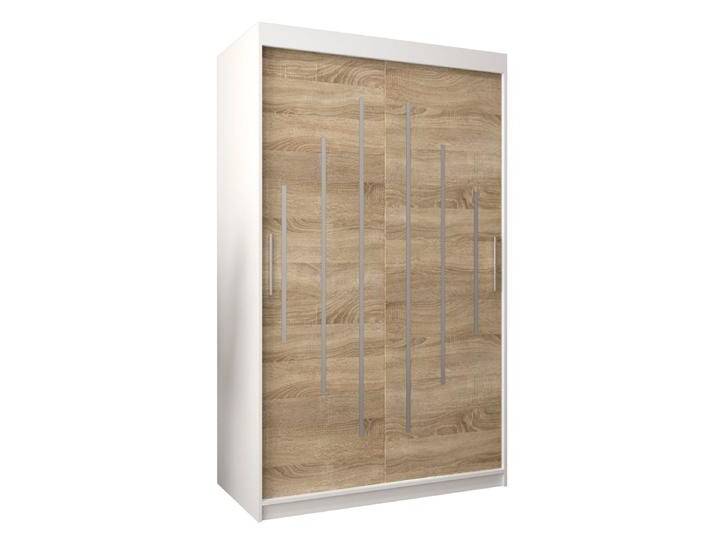 Schiebetürenschrank / Kleiderschrank Pilatus 02, Farbe: Weiß matt / Eiche Sonoma - Abmessungen: 200 x 120 x 62 cm (H x B x T) von easyMÖBEL