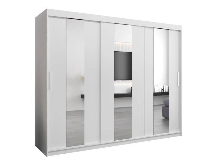 Schiebetürenschrank / Kleiderschrank Polos 06 mit Spiegel, Farbe: Weiß matt - Abmessungen: 200 x 250 x 62 cm (H x B x T) von easyMÖBEL