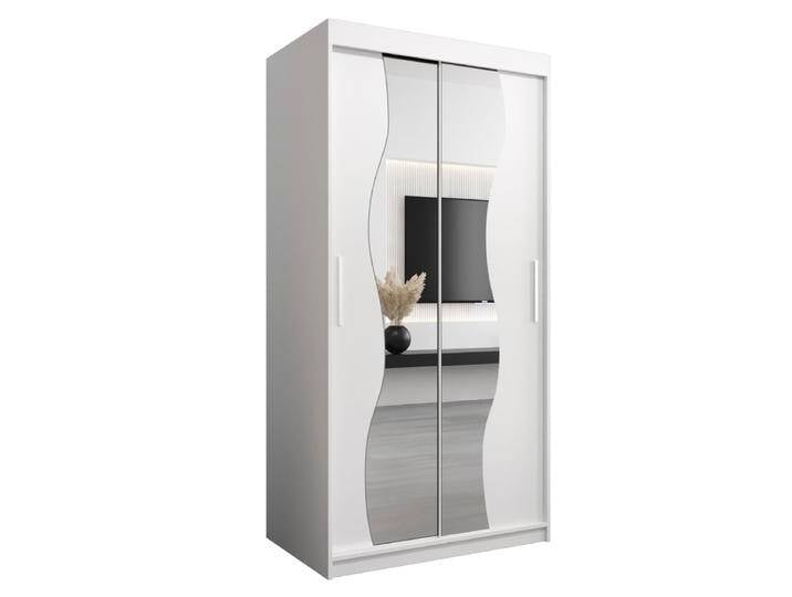 Schiebetürenschrank / Kleiderschrank Robinyera 01 mit Spiegel, Farbe: Weiß matt - Abmessungen: 200 x 100 x 62 cm ( H x B x T) von easyMÖBEL