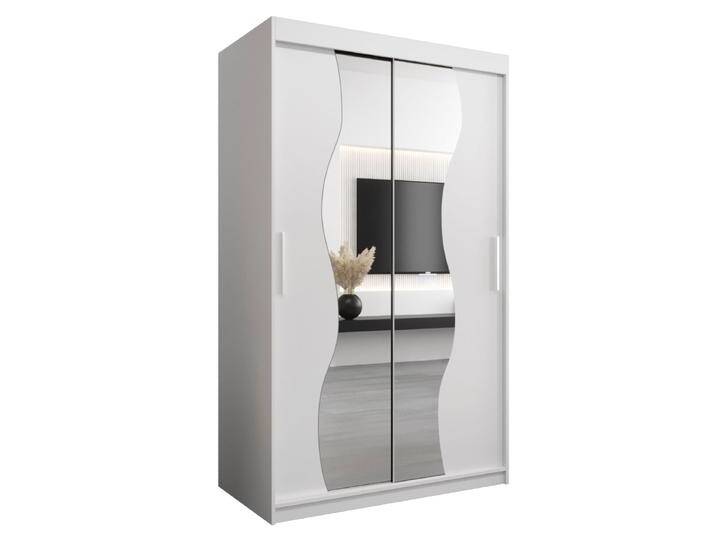 Schiebetürenschrank / Kleiderschrank Robinyera 02 mit Spiegel, Farbe: Weiß Matt - Abmessungen: 200 x 120 x 62 cm ( H x B x T) von easyMÖBEL