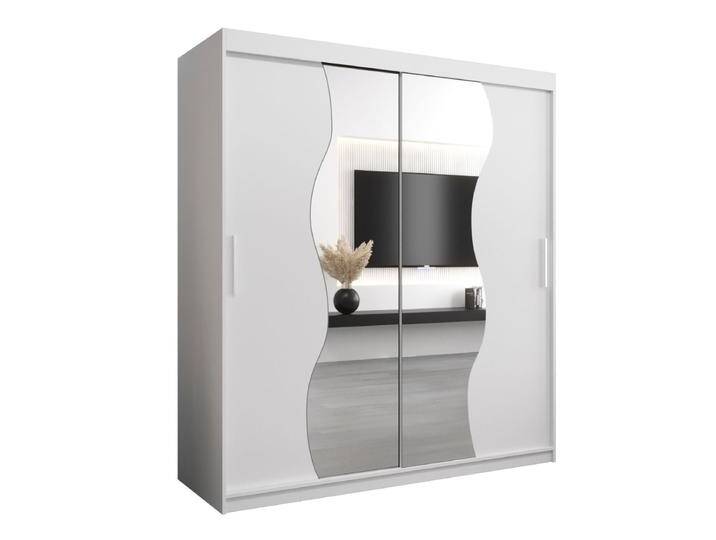Schiebetürenschrank / Kleiderschrank Robinyera 04 mit Spiegel, Farbe: Weiß matt - Abmessungen: 200 x 180 x 62 cm ( H x B x T) von easyMÖBEL