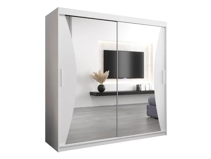 Schiebetürenschrank / Kleiderschrank Serbota 05 mit Spiegel, Farbe: Weiß matt - Abmessungen: 200 x 200 x 62 cm (H x B x T) von easyMÖBEL