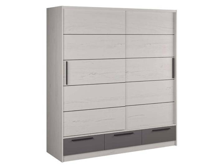Schiebetürenschrank Sidonia 09 Kleiderschrank 220x200x62 cm Eiche weiß/Anthrazit Viel Stauraum 3 Schubladen 4 Einlegeböden von easyMÖBEL