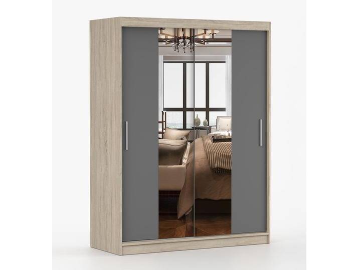 Schiebetürenschrank / Kleiderschrank Spiegel Grau / Sonoma-Eiche Bucegi 10 61 x 150 x 200 cm 2 Türen 6 Fächer Griffe: Aluminium Schiebetürenschrank / Kleiderschrank Spiegel Grau / Sonoma-Eiche Bucegi 10 61 x 150 x 200 cm 2 Türen 6 Fächer Griffe: Aluminium von easyMÖBEL