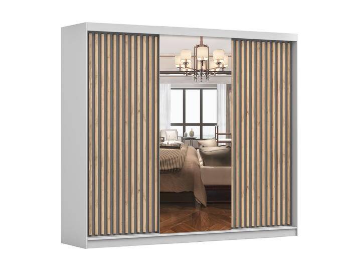 Schiebetürenschrank / Kleiderschrank Spiegel Grau / Weiß Voras 27 250 x 215 x 61 cm 2 Türen Kleiderstange 3 Schublade 8 Fächer Schiebetürenschrank / Kleiderschrank Spiegel Grau / Weiß Voras 27 250 x 215 x 61 cm 2 Türen Kleiderstange 3 Schublade 8 Fächer von easyMÖBEL