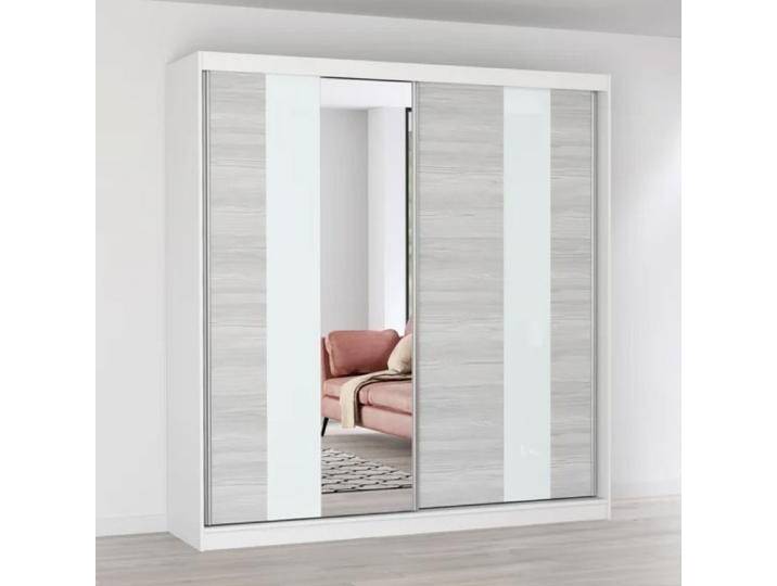 Schiebetürenschrank / Kleiderschrank mit Spiegel 218 x 203 x 61 cm Grau-Weiß / Weiß Gorski 33 2 Türen 6 Fächer viel Stauraum eckig Schiebetürenschrank / Kleiderschrank mit Spiegel 218 x 203 x 61 cm Grau-Weiß / Weiß Gorski 33 2 Türen 6 Fächer viel Stauraum eckig von easyMÖBEL