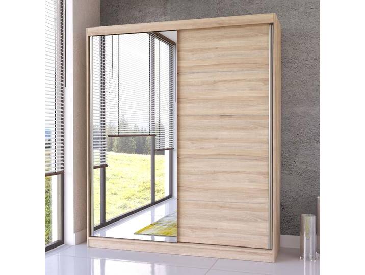 Schiebetürenschrank / Kleiderschrank mit Spiegel Eiche Cuillin 10 218 x 183 x 61 cm 2 Türen 6 Fächer hohe Kapazität Einfarbig von easyMÖBEL