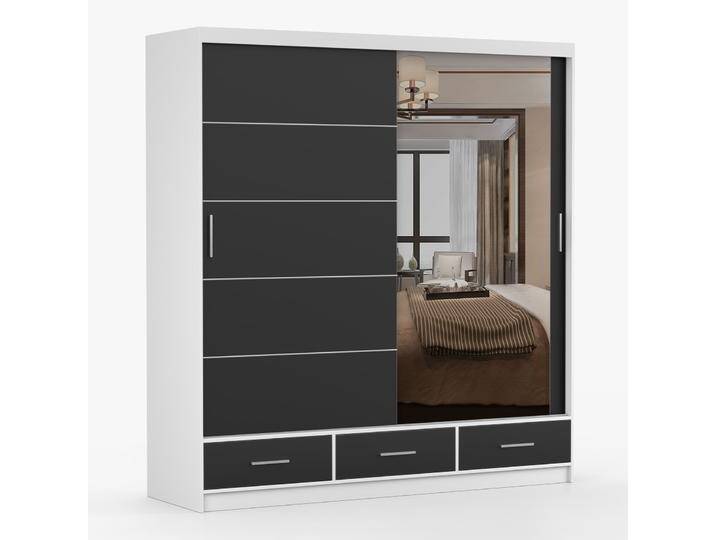 Schiebetürenschrank / Kleiderschrank mit Spiegel Schwarz / Weiß Lusatian 16 218 x 203 x 61 cm 2 Türen 3 Schubladen 12 Fächer viel Sta Schiebetürenschrank / Kleiderschrank mit Spiegel Schwarz / Weiß Lusatian 16 218 x 203 x 61 cm 2 Türen 3 Schubladen 12 Fächer viel Sta von easyMÖBEL