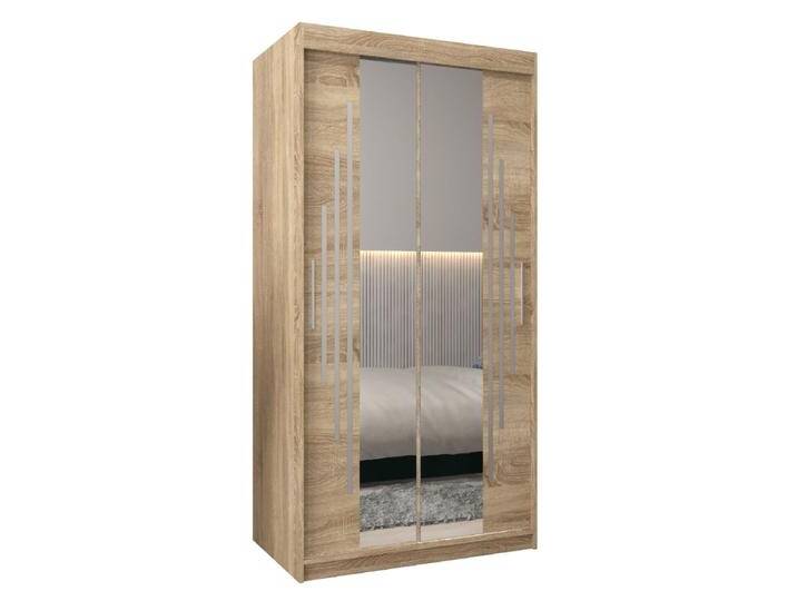 Schiebetürenschrank / Kleiderschrank mit Spiegel Tomlis 01A , Farbe: Eiche Sonoma - Abmessungen: 200 x 100 x 62 cm (H x B x T) von easyMÖBEL