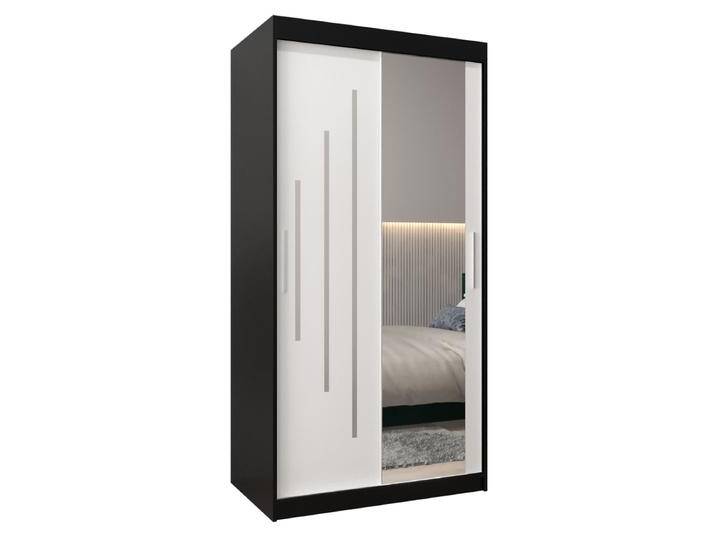 Schiebetürenschrank / Kleiderschrank mit Spiegel Tomlis 01B, Farbe: Schwarz / Weiß matt - Abmessungen: 200 x 100 x 62 cm (H x B x T) von easyMÖBEL