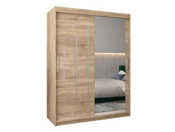 Schiebetürenschrank / Kleiderschrank mit Spiegel Tomlis 03B, Farbe: Eiche Sonoma - Abmessungen: 200 x 150 x 62 cm (H x B x T) von easyMÖBEL