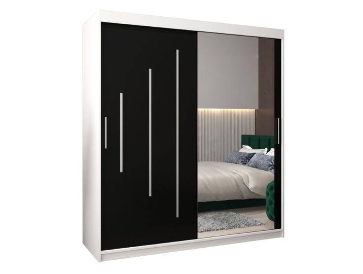 Schiebetürenschrank / Kleiderschrank mit Spiegel Tomlis 04B, Farbe: Weiß matt / Schwarz - Abmessungen: 200 x 180 x 62 cm (H x B x T) von easyMÖBEL