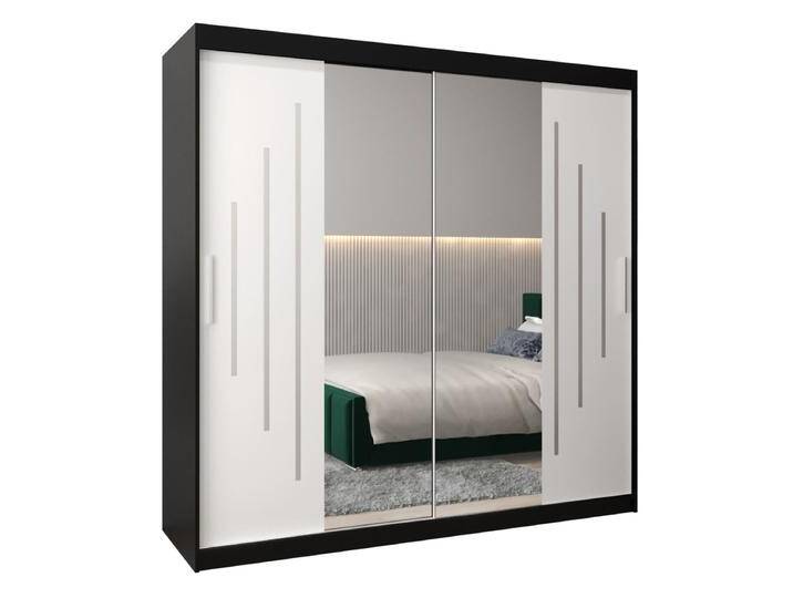 Schiebetürenschrank / Kleiderschrank mit Spiegel Tomlis 05A, Farbe: Schwarz / Weiß matt - Abmessungen: 200 x 200 x 62 cm (H x B x T) von easyMÖBEL