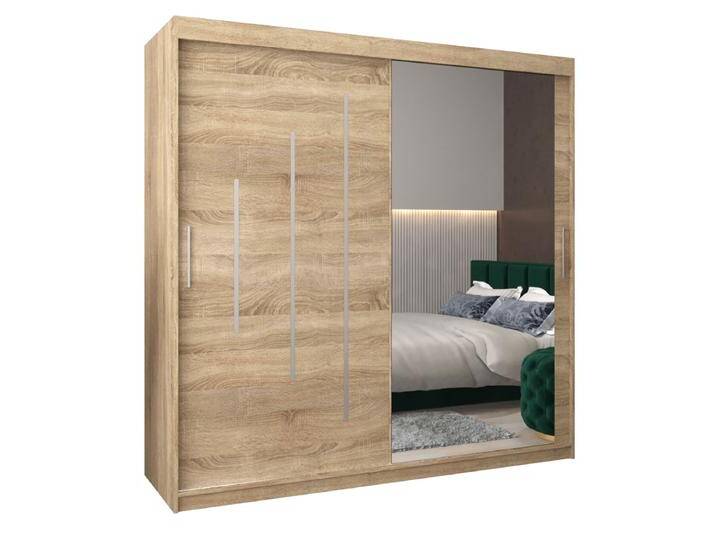 Schiebetürenschrank / Kleiderschrank mit Spiegel Tomlis 05B, Farbe: Eiche Sonoma - Abmessungen: 200 x 200 x 62 cm (H x B x T) von easyMÖBEL