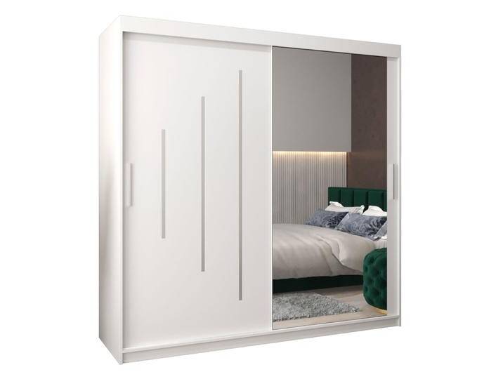 Schiebetürenschrank / Kleiderschrank mit Spiegel Tomlis 05B, Farbe: Weiß matt - Abmessungen: 200 x 200 x 62 cm (H x B x T) von easyMÖBEL