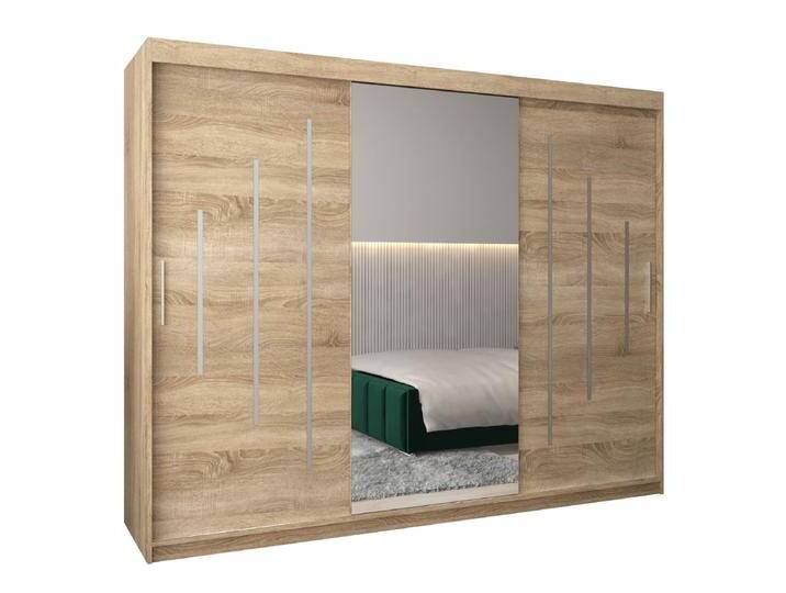 Schiebetürenschrank / Kleiderschrank mit Spiegel Tomlis 06A, Farbe: Eiche Sonoma - Abmessungen: 200 x 250 x 62 cm (H x B x T) von easyMÖBEL