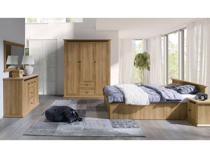 Schlafzimmer Komplett - Set A Matam mit Futonbett 140x200, Nachtkommode, Kleiderschrank, Kommode, Spiegel, Farbe: Eiche, inkl. Lattenrost Schlafzimmer Komplett - Set A Matam mit Futonbett 140x200, Nachtkommode, Kleiderschrank, Kommode, Spiegel, Farbe: Eiche, inkl. Lattenrost von easyMÖBEL
