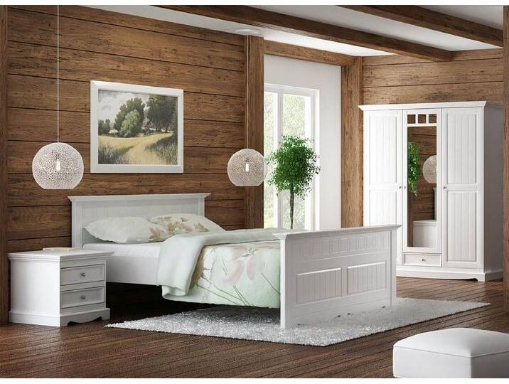Schlafzimmer Komplett - Set B Gyronde, 4-teilig, Kiefer massiv Vollholz, Farbe: Weiß von easyMÖBEL